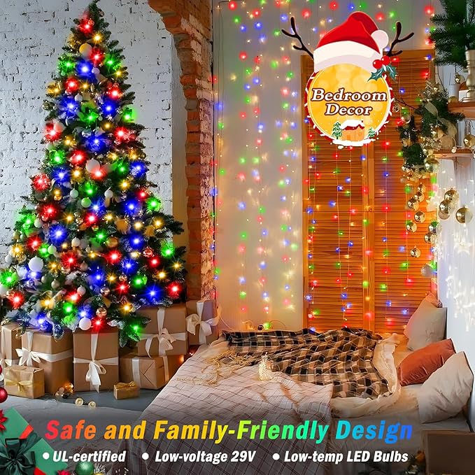 KNONEW 197FT 500 LED Christmas Lights Outdoor String Lights 8 Modes & Memory Fairy Light Plug in Waterproof LED String Lights for Xmas Yard Tree Wedding Party Holiday Decorations (Multicolor)