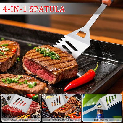 5PCS Grill Tools Set, BBQ Grilling Accessories with Spatula Tongs Apron Hooks, Portable Grill Utensils Set, Stainless Steel Grilling Tools Kit, Camping Tailgating Gifts for Men Dad