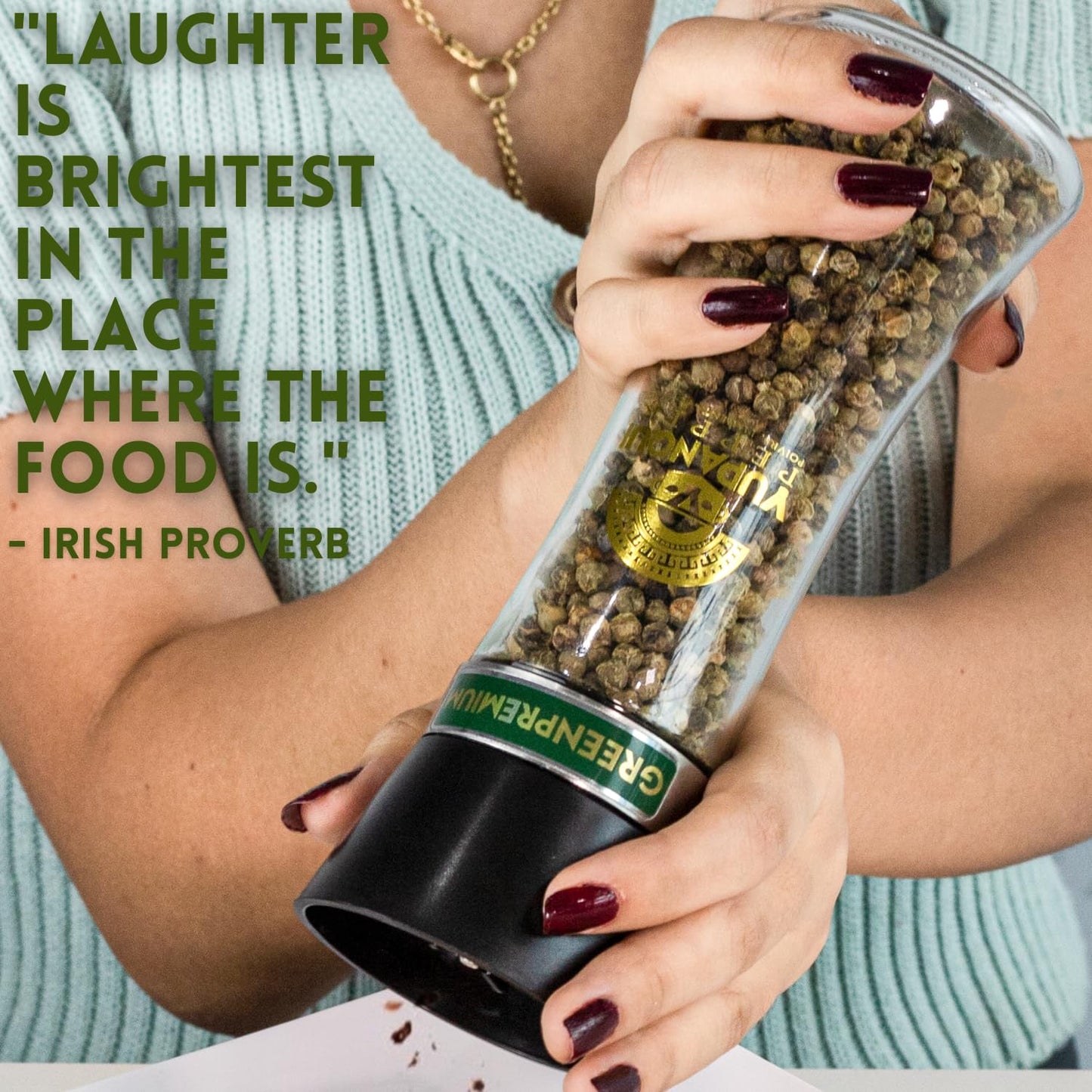 YUPANQUI Green Peppercorn Grinder with Green Peppercorns Refillable 2.1oz Green Peppercorns Organic for Italian French Thai Cuisine Gourmet Pepper Grinder with Fresh Citrus and Herbal Notes