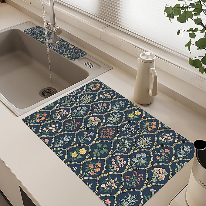 2Pcs Dish Drying Mats Faucet Mats Sets Large Size Coffee Mats Sink Faucet Mat