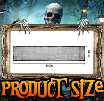 RunNico 500" x 85" Halloween Creepy Cloth - Black Halloween Spooky Fabric Cloth - Large Creepy Spooky Halloweens Decorations for Haunted House Window Backdrops Garden Party