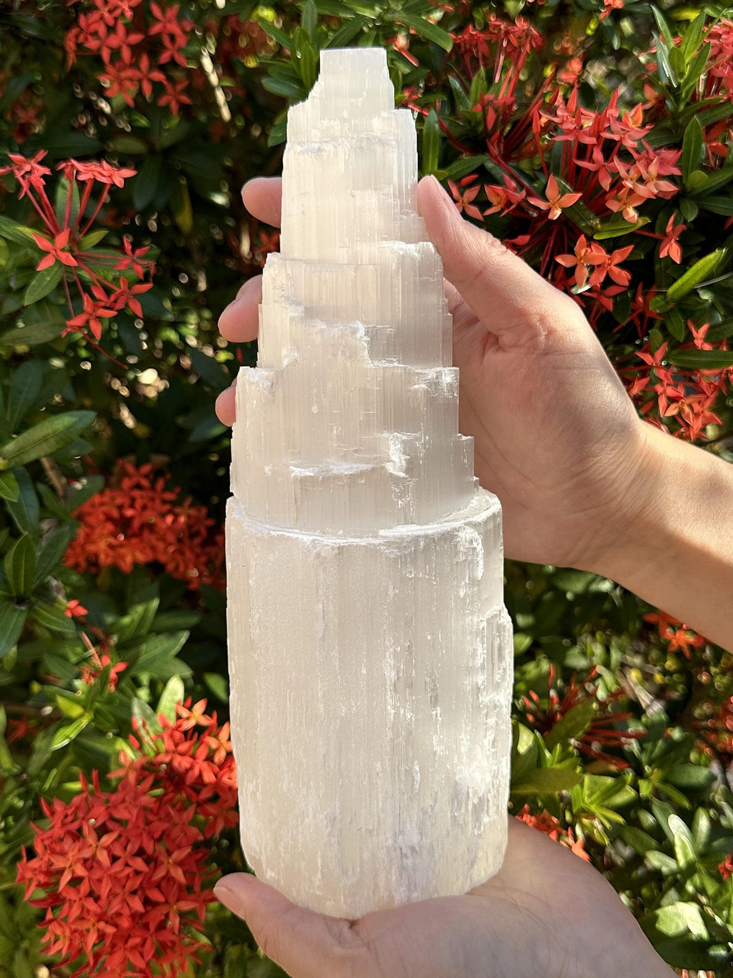 GAF TREASURES Selenite Skyscraper Tower Light – Natural White Healing Crystal, Choose Size 6", 8", 10", 12", 16" (15-17")
