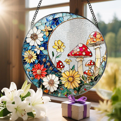 8 Inch Mushroom Suncatcher, Stained Glass Mushrooms Home Decor, Stained Glass Window Hanging, Plant Lover Gifts for Women, Birthday Gifts for Her Mom Grandma, Idea Gift, Gift Exchange