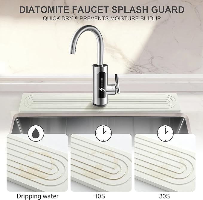 Faucet Mat for Kitchen Sink, Diatomite Fast Drying Stone Sink Tray, Super