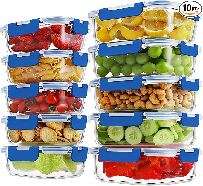 10 Pack Borosilicate Glass Meal Prep Containers