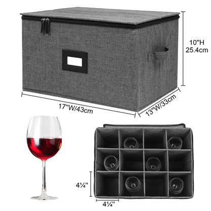 Mayniu Stemware Storage Containers, Wine Glass Storage Box with Adjustable Dividers – Hard Shell Top, Stackable for Glasses, Crystal & Glassware – Ideal for Packing, Moving & Home Organizer (Black)