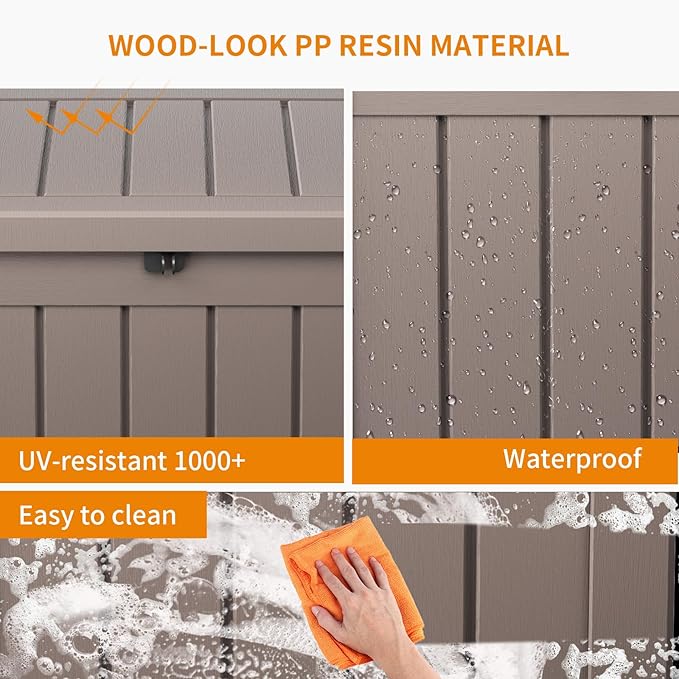 ROJIK 57 Gallon Outdoor Storage Housing Deck Box - Waterproof Patio Furniture, Garden Tools, Cushions, Pool Accessories Storage Bench with Lockable Lid and Side Handles（Grey）