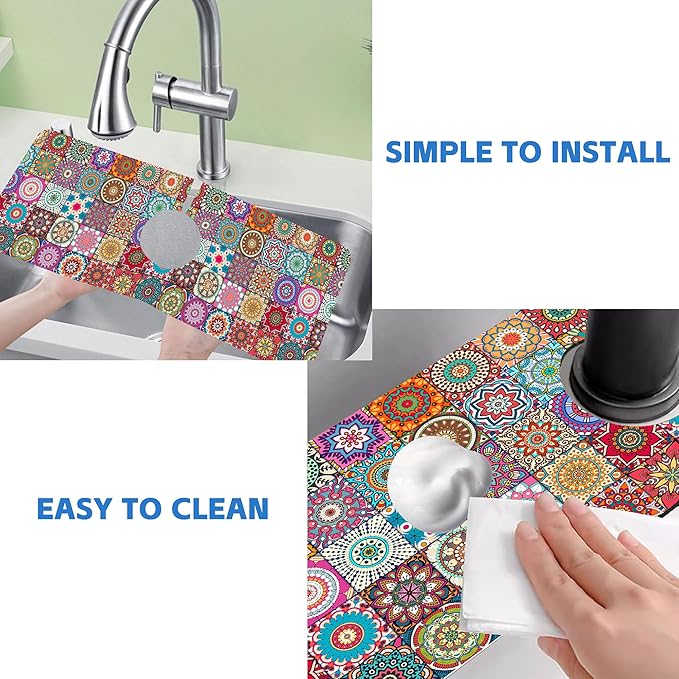 Faucet Draining Mat For Kitchen Sink Mexican Tiles Diatom Mud Absorbent Drain