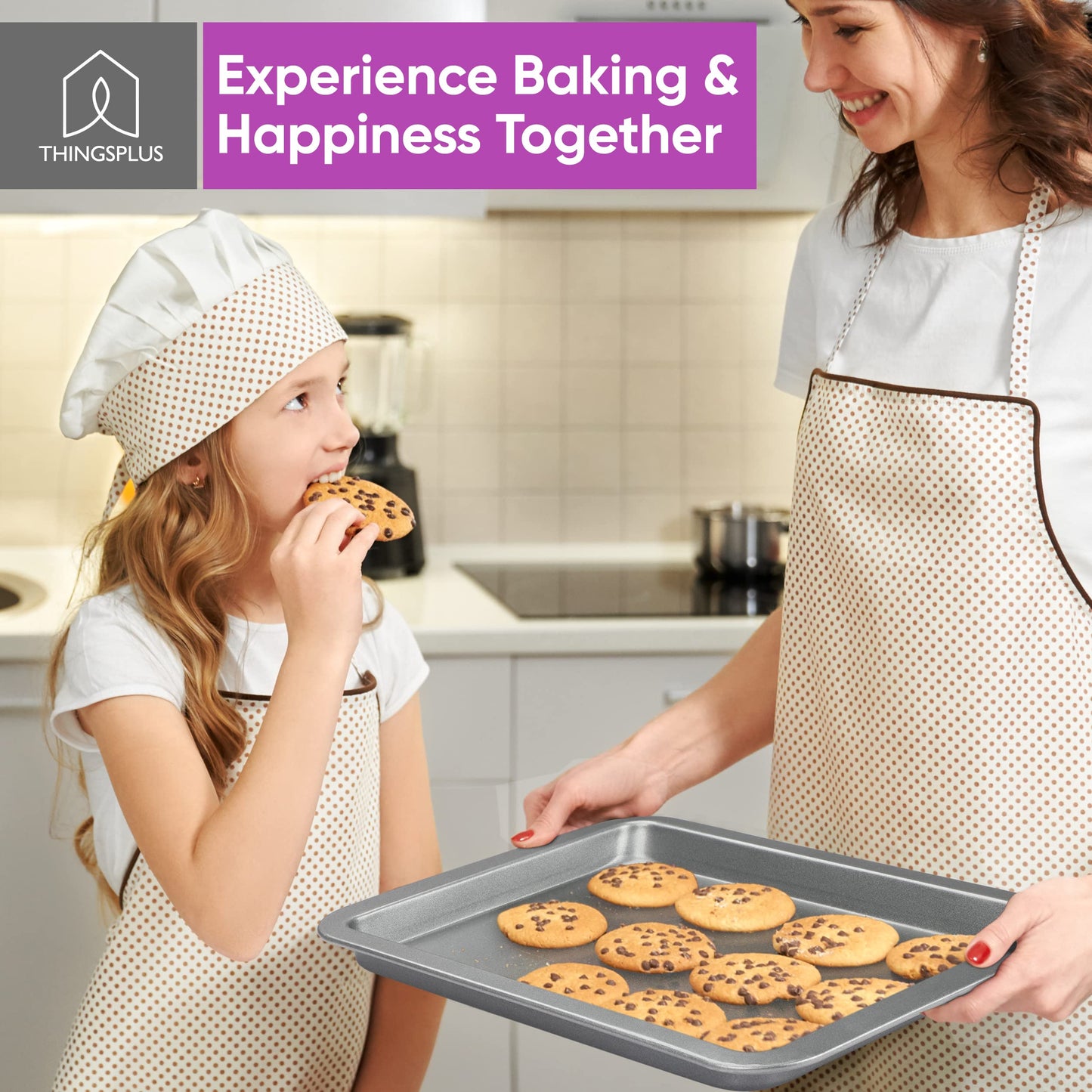 ThingsPlus Set of 2 Baking Trays for Oven Non Stick, Premium Carbon Steel Oven Trays Non Stick with Teflon Coating, Durable & Easy-Clean NonStick Baking Tray Set for Cookies & Savories (32x22x2cm)