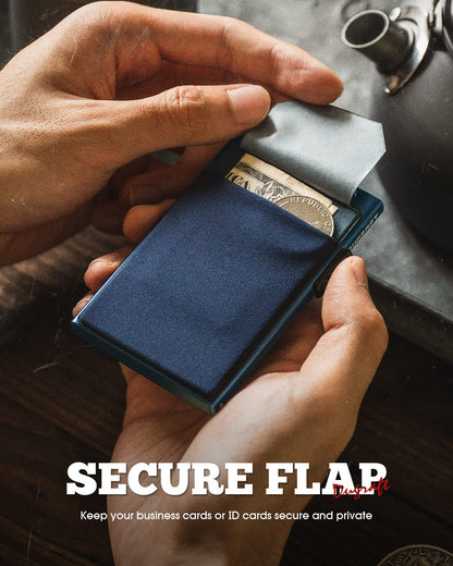 DUGRAFT Men's Pop-Up Credit Card Holder Wallet - Slim RFID Blocking Aluminium Metal Wallet with Coin Pocket, Holds 6+ Cards & Cash | Minimalist Gift Box Included - UK Mens Wallets Essentials, Navy