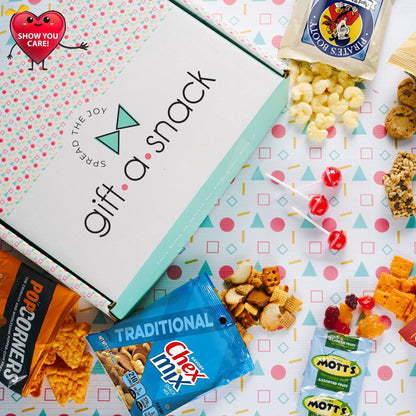 Gift A Snack - Mothers Day Treats, Snack Box Variety Pack Care Package + Greeting Card (40 Count) Birthday Sweet Treats Gift Basket, Candies Chips Crackers Bars Office Food Assortments & Variety Gifts