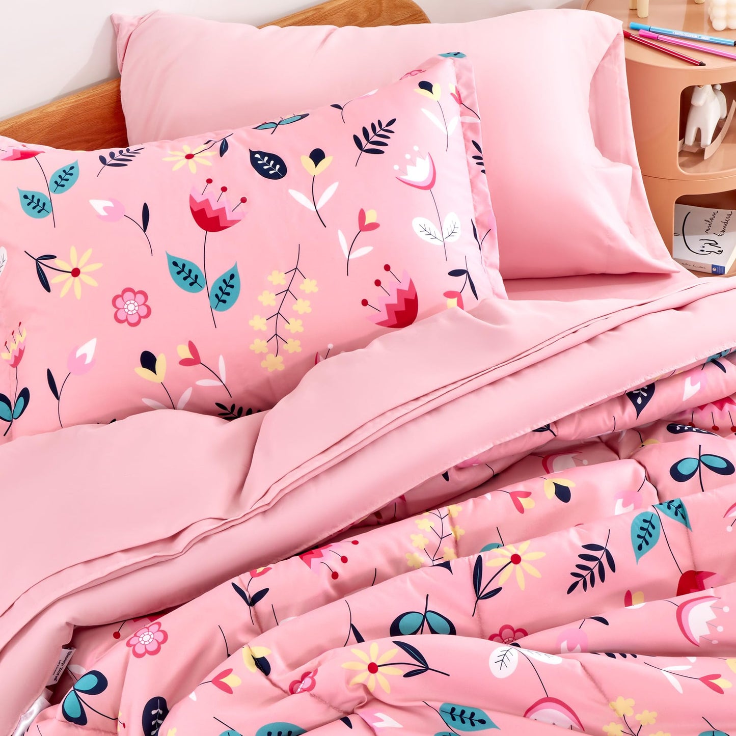 SLEEP ZONE Kids Bedding Full/Queen Comforter Set - Cute Printed for Boys, Girls, Teens, Super Soft, Fade Resistant (Pink Flower, Full/Queen)