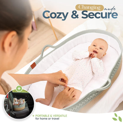 Cal-ko Moses Basket for Newborns – Baby Changing Basket with Waterproof Pad – Reinforced Mesh Sides – Includes Travel Case – Portable Diaper Basket for Dresser Top or Nursery Use (Cotton, Teal)
