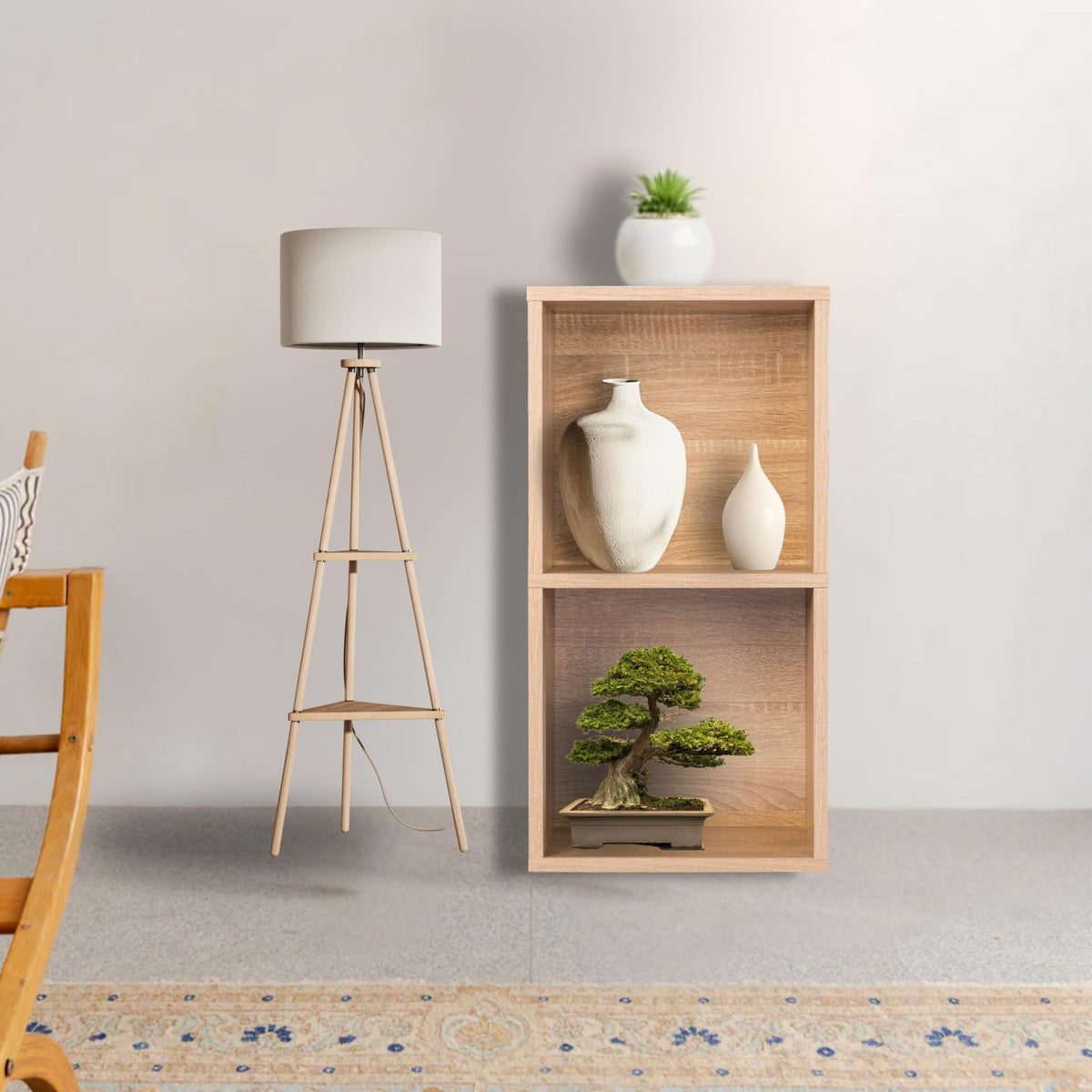 2 Cube Storage Organizer Wooden Bookshelf, 2 Cube Shelf Bookcase, Small Bookshelf Storage Organizer, 2 Cube Storage Shelf for Bedroom, Small Bookshelf for Living Room and Office (Natural, 2 Cube)