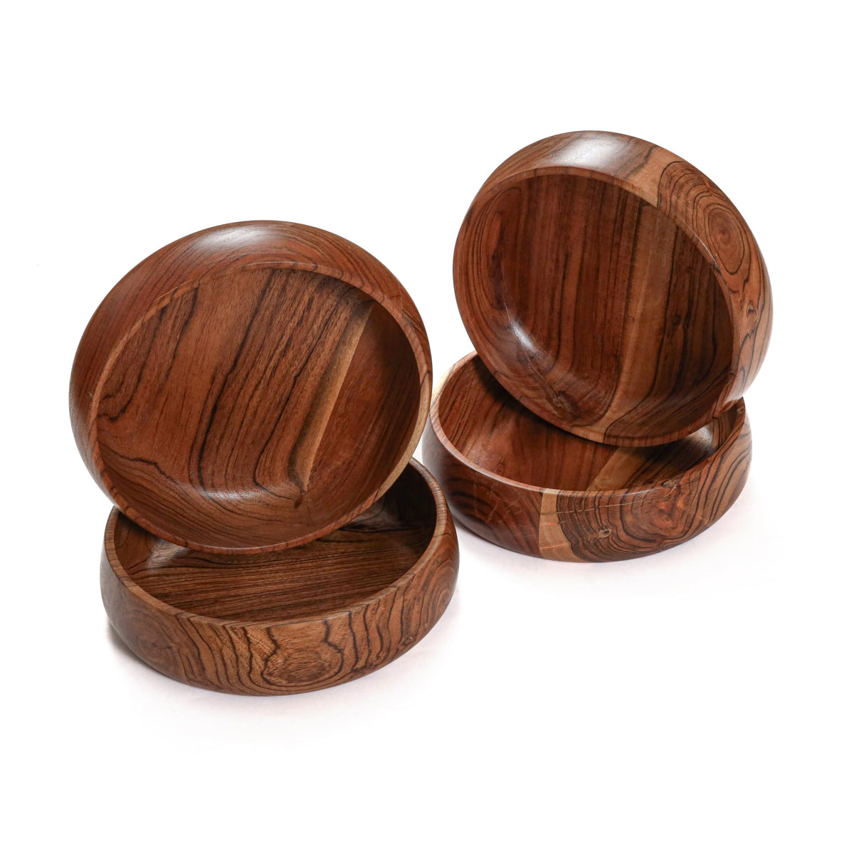 RIANGI Wooden Salad Bowl Set Of 4, Large Acacia Wood Bowls For Food, Decorative Serving Bowls, 8 X 2 Inch For Pasta, Cereal, Fruit, Kitchen Counter - 25 Oz Capacity