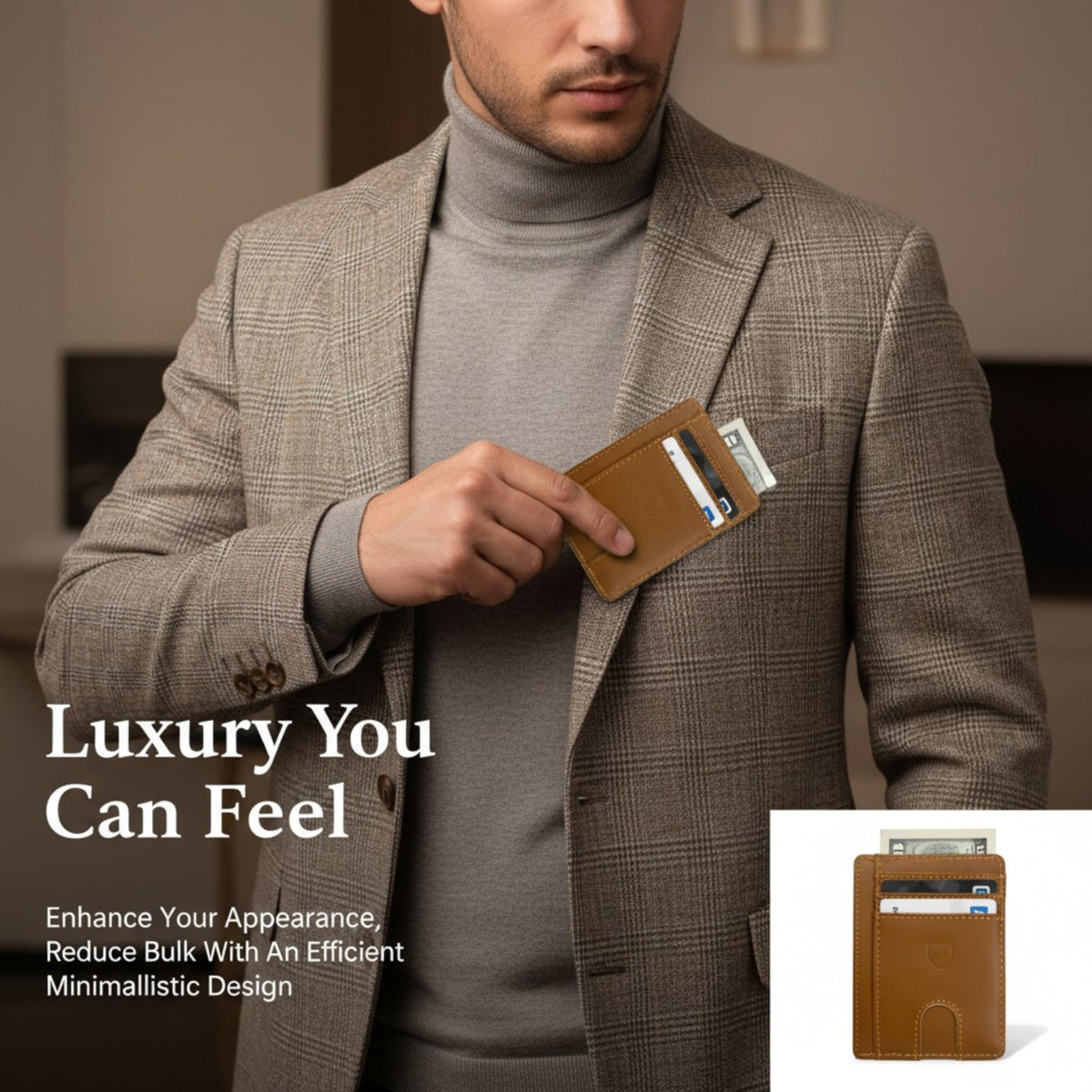 Mordano Leather Wallet Card Holder | RFID Blocking Protection Slim Minimalist Wallet For Men And Women | Front Pocket Thin Credit Card Holder | Genuine Leather Small Wallet (Brown)