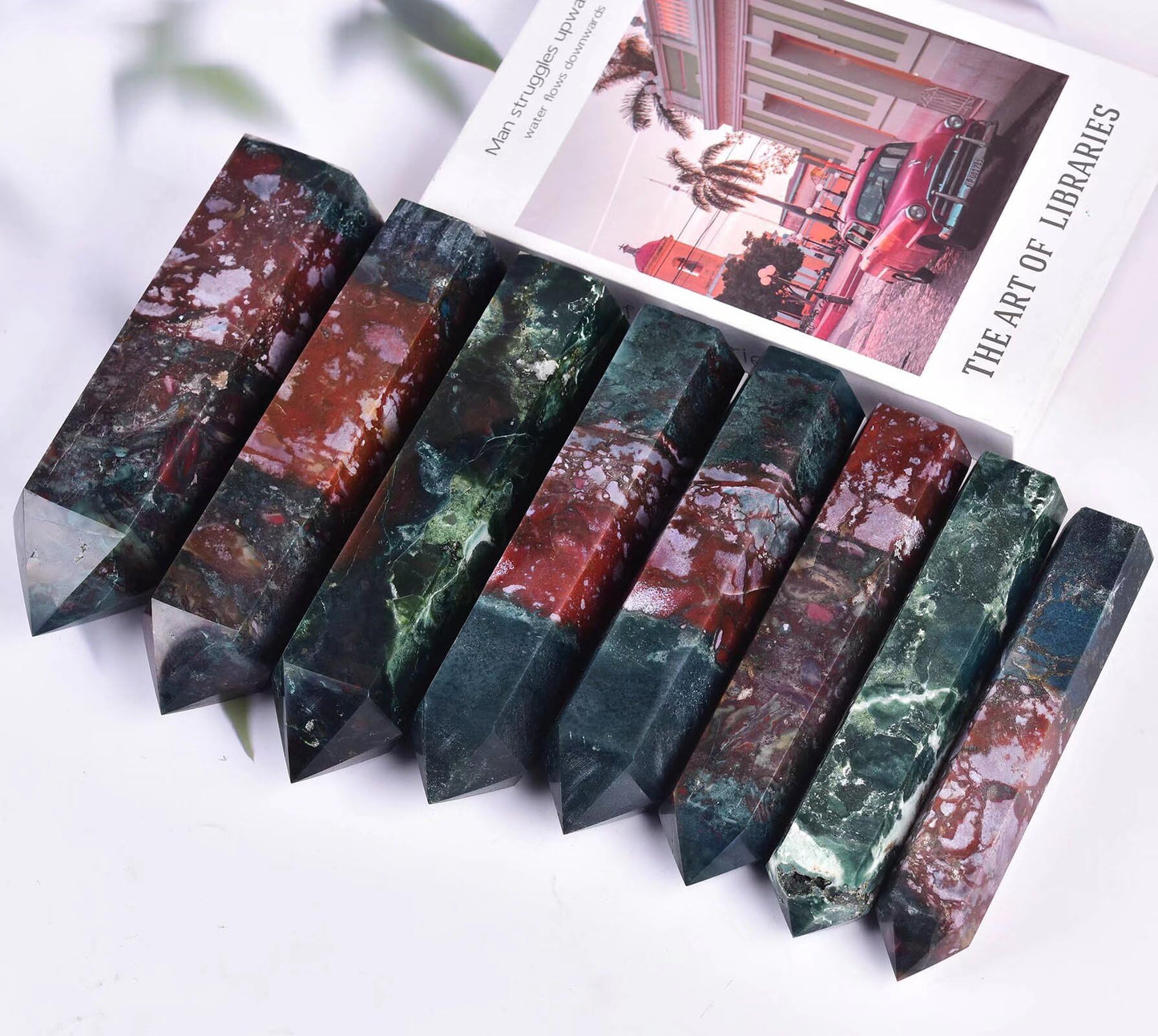 Ocean Jasper Stone Tower Obelisk Healing Crystal Wand Large Reiki Meditation Stone Gifts 2.2-2.8 LBS