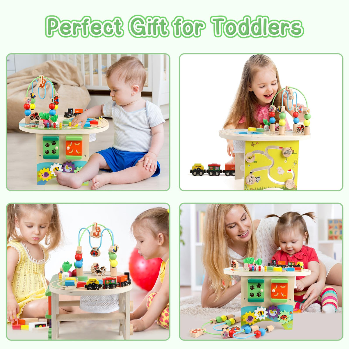 Gemileo Activity Table for 1 Year Old Montessori Educational Learning Toys for 1 2 Year Old Girls Boys Toddlers Baby 12-18 Months 1st First Birthday Gifts 10 in 1 Wooden Bead Maze Sensory Center Toys