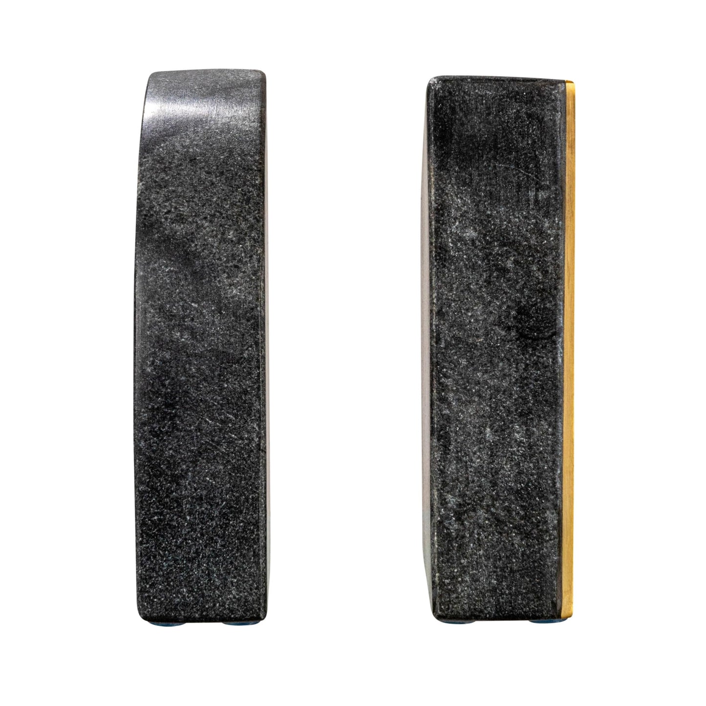 Boho Arched Semicircle Marble Bookends with Brass Detail, Set of 2, Black