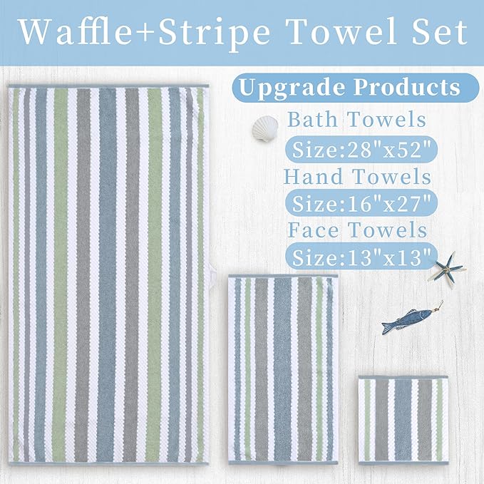 Waffle Washcloths for Bathroom, Striped Wash Cloths 6 Pack 13"x13"