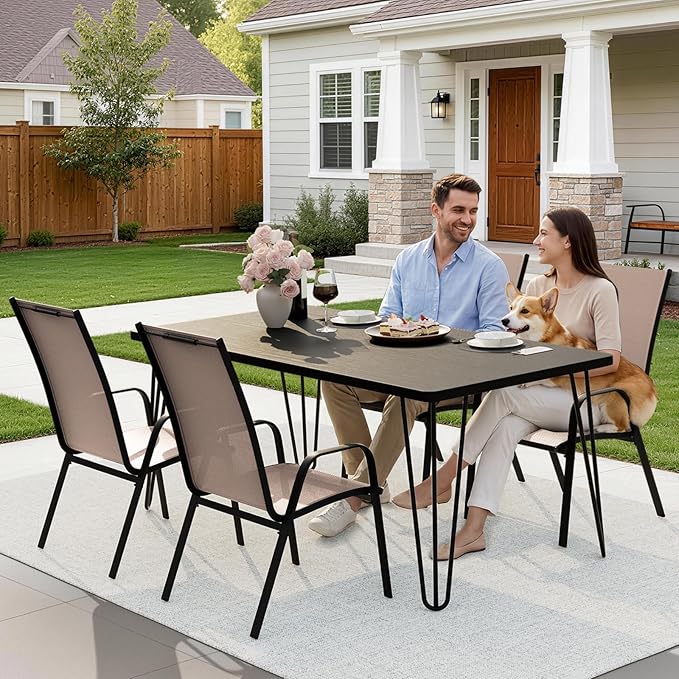 JEAREY Patio Dining Chairs Set of 4, Outdoor Stackable Dining Furniture Set, All Weather Dining Set for Lawn, Garden, Backyard, Poolside, Brown