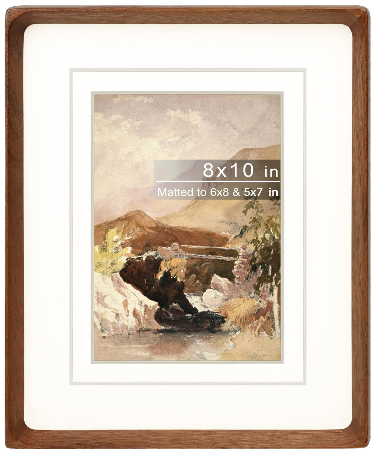Gdfmsc 8x10 Picture Frame with Mat for 5x7/6x8, Natural Walnut Wood Handcrafted Rounded Corner with Real Glass, Vertical or Horizontal Display Photo Gallery Wall & Tabletop Frame