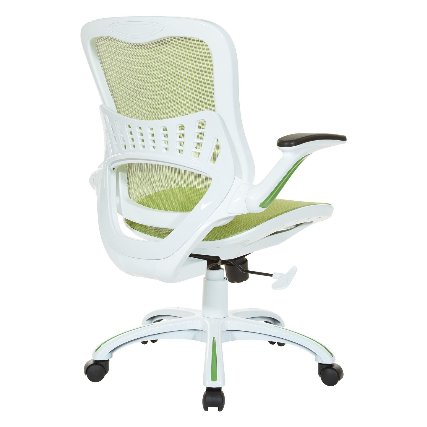 OSP Home Furnishings Riley Ventilated Manager's Office Desk Chair with Breathable Mesh Seat and Back, White Base with Green