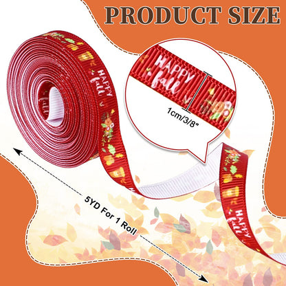 Whaline 120 Yards 24 Rolls Fall Thanksgiving Ribbons Pumpkin Maple Buffalo Plaids Leaves Printed Grosgrain Ribbons Autumn Harvest Thin Ribbons for Fall Craft Gift Wrapping Holiday Wedding Festival
