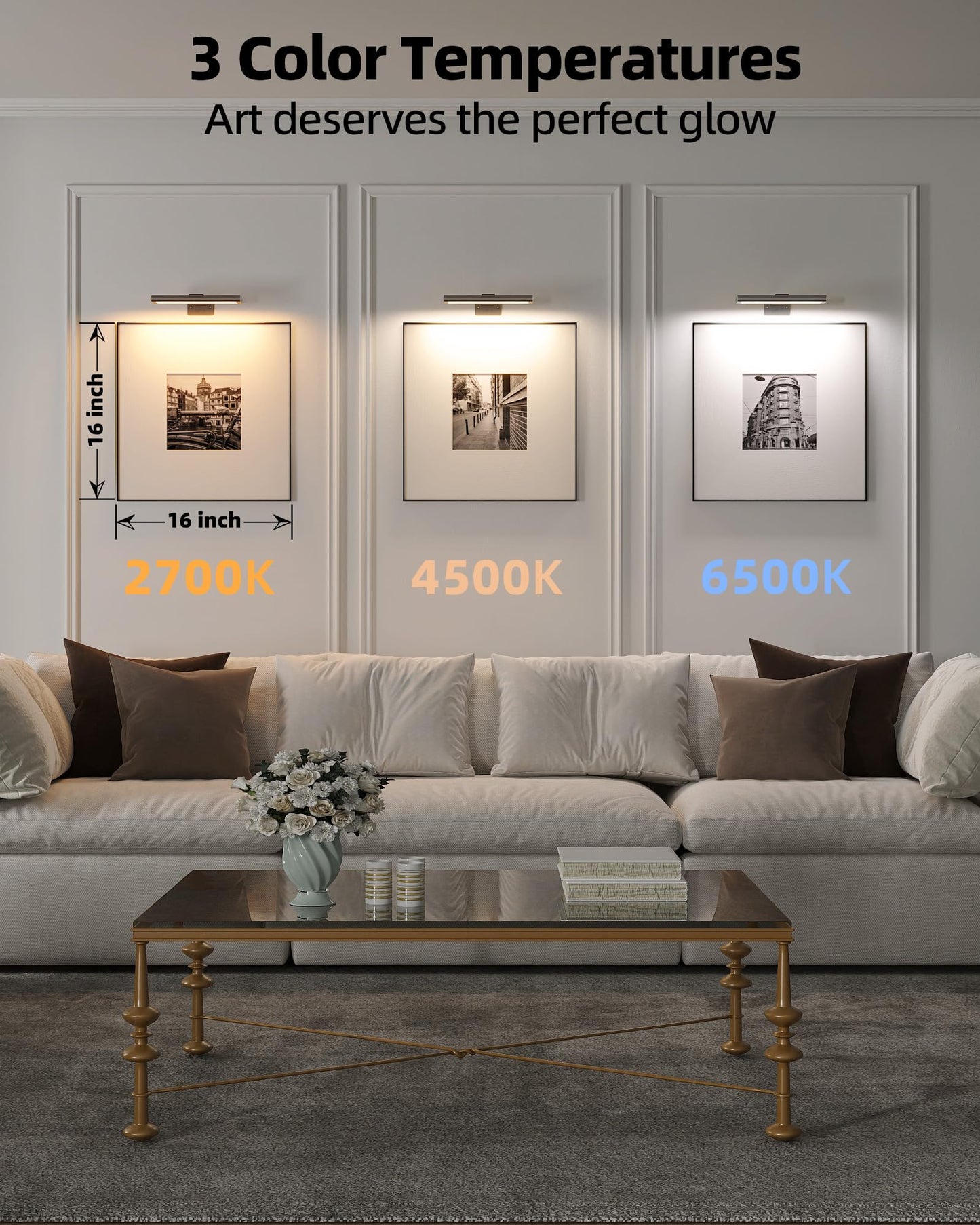 EZVALO Picture Light for Wall, Rechargeable 2400mAh Battery Lights Wireless with IR Remote, 3 Color & Dimmable Magnetic 7.8'' LED Lights Display for Painting, Living Room, Gallery, Bedroom(Black-3P)
