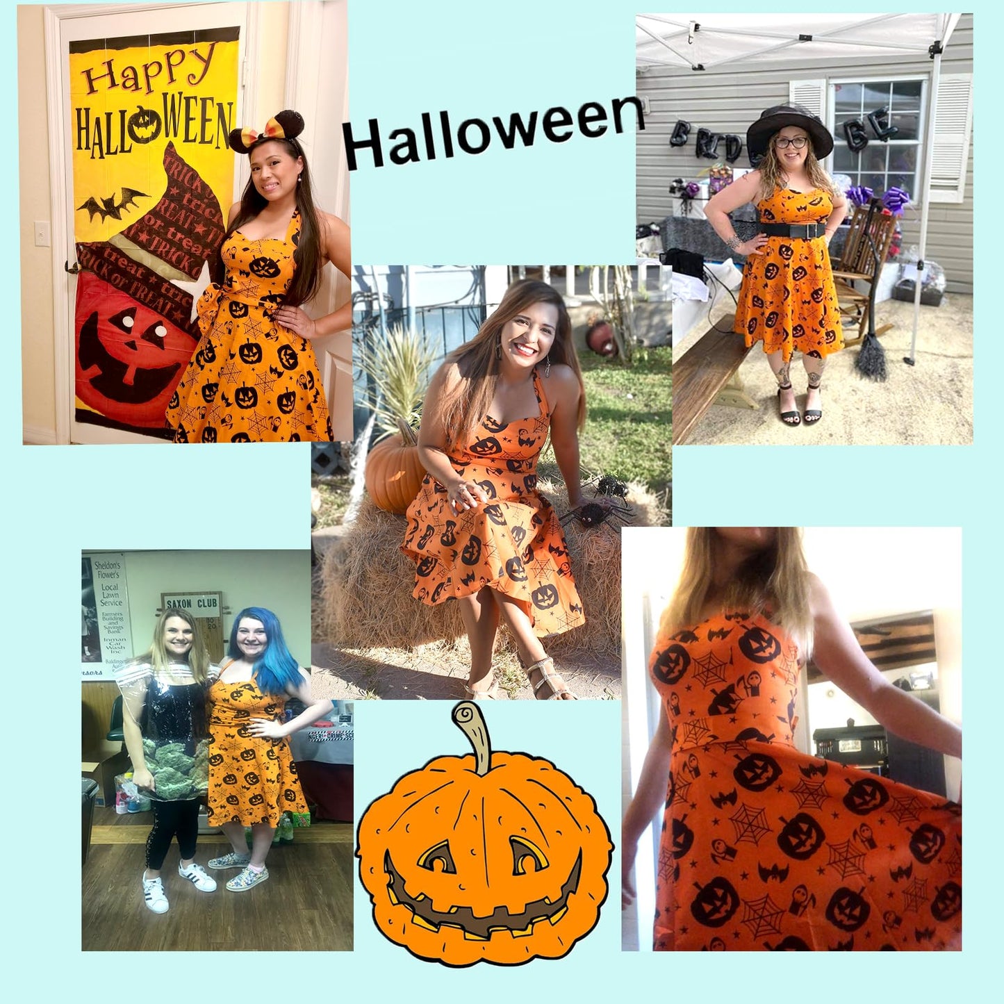 Topdress Women's Vintage Polka Audrey Dress 1950s Halter Retro Cocktail Dress Pumpkin M