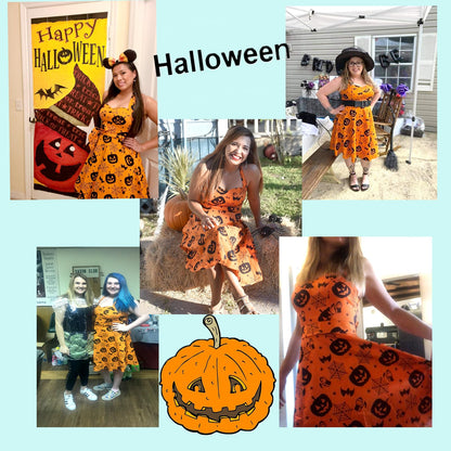Topdress Women's Vintage Polka Audrey Dress 1950s Halter Retro Cocktail Dress Pumpkin M