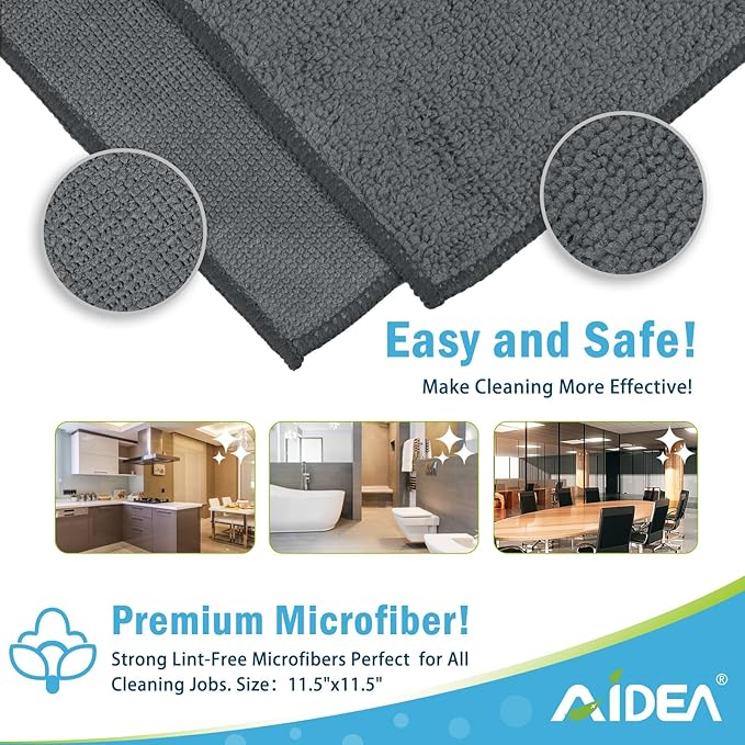 AIDEA Microfiber Cleaning Cloth Grey 24PK, Microfiber Towels