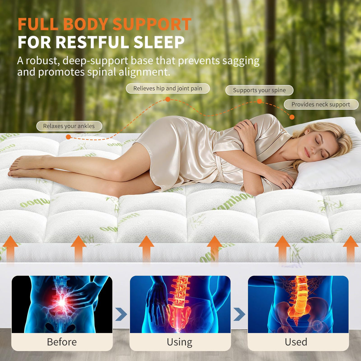 Sweetcrispy Mattress Topper, Bamboo Viscose Ultra Soft Mattress Protector with Stretchable Pockets, Cooling Pillow Top Mattress Pad Breathable, Mattress Cover for Back Pain Relief, Hot Sleepers