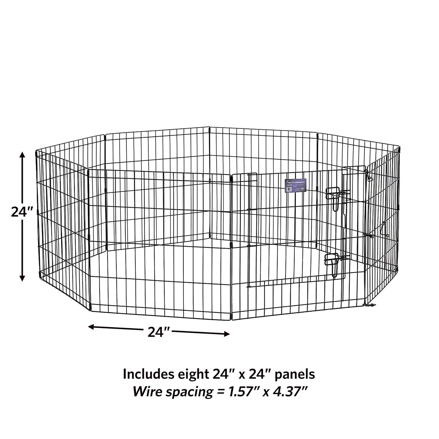 MidWest Homes for Pets Folding Metal Dog Exercise Pen and Pet Playpen with Door, Includes Grounding Stakes and Provides 1.5 Meters of Play Space, 61 cm Tall, Black E-Coated, 550-24DR