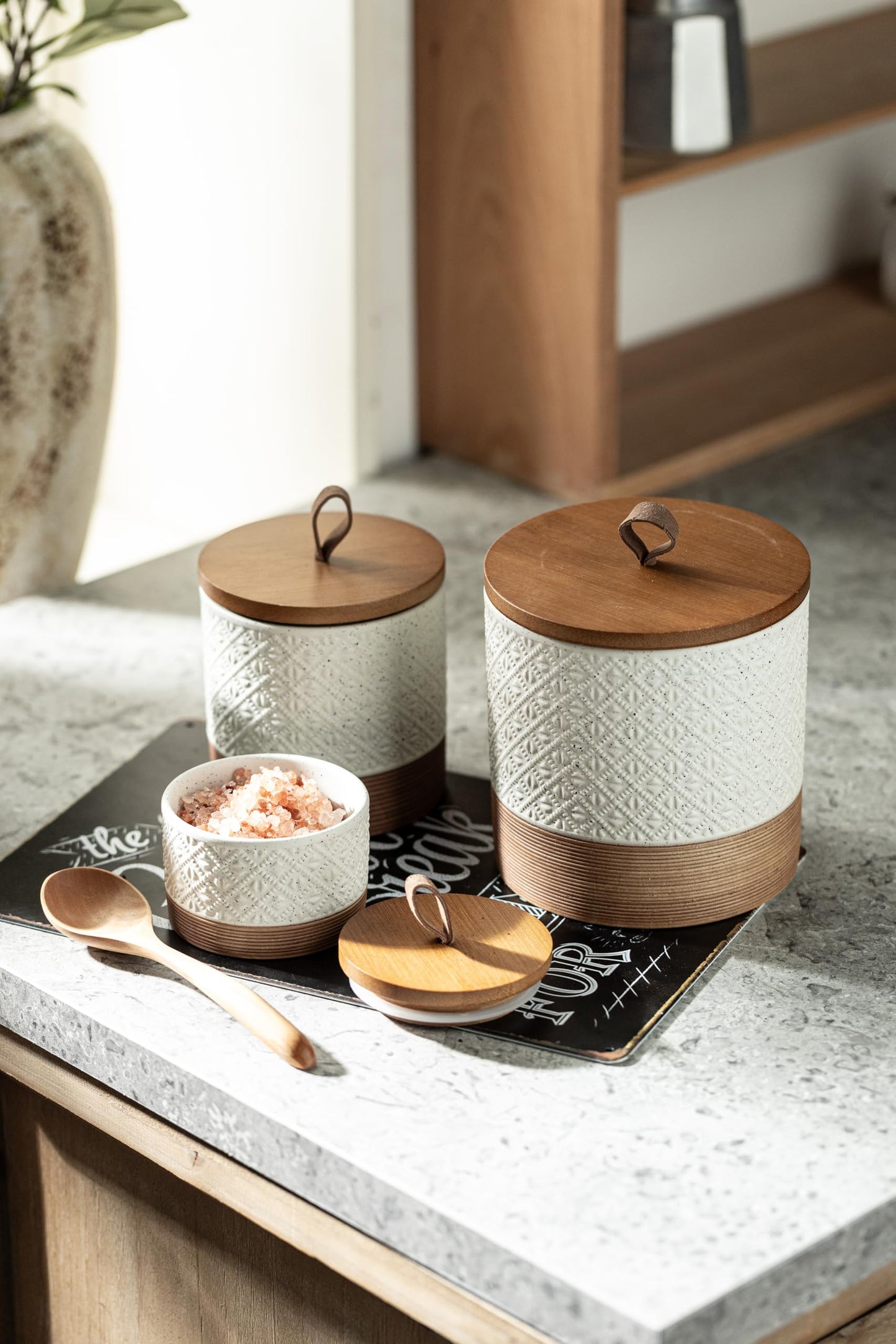 Miamolo Small Ceramic Jar with Lid, Coffee Container Kitchen Food Storage Jars for Spice Sugar Candy Matcha, Mini Kitchen Spice Jars for Counter, Home, Pantry - White & 5 fl.oz