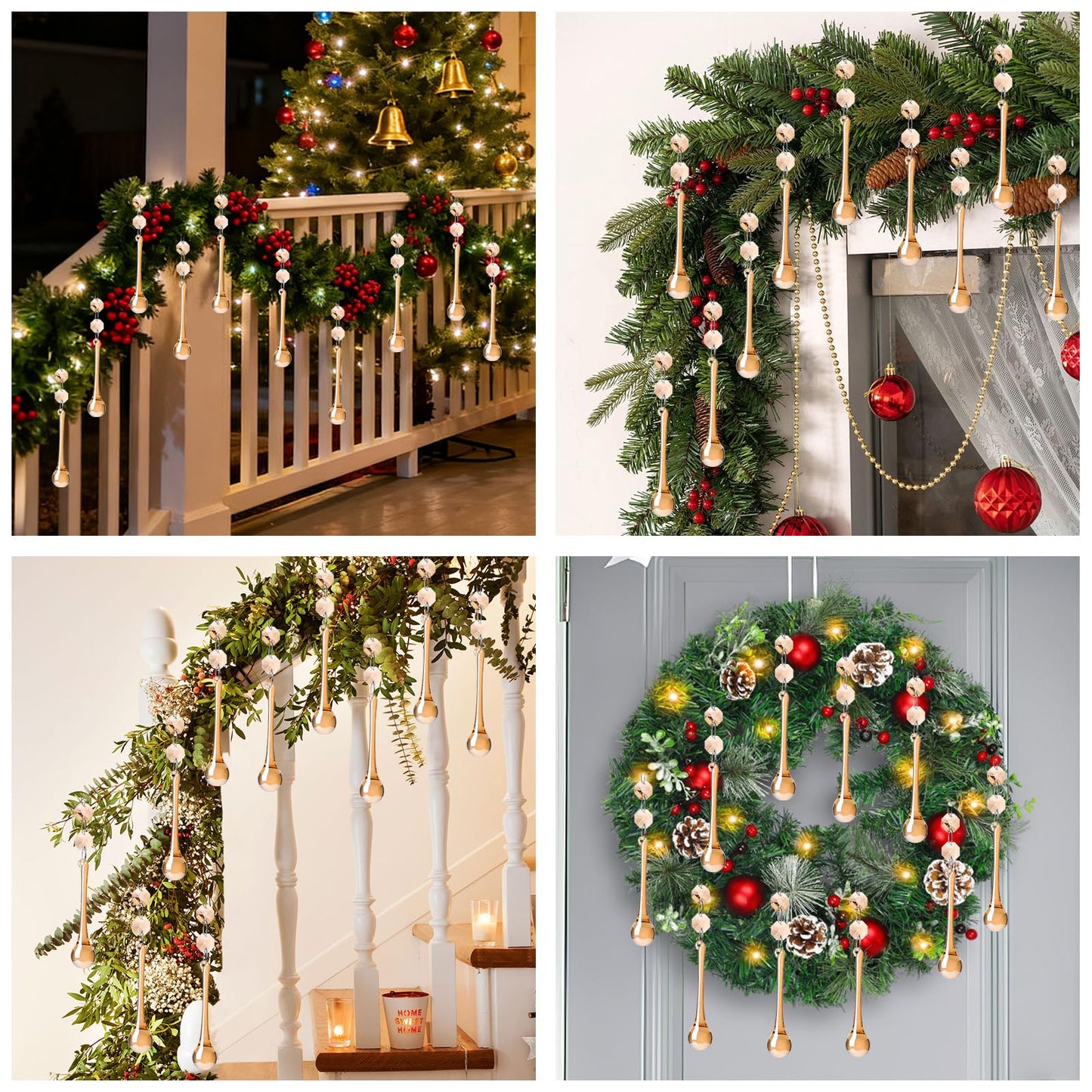 10pcs Christmas Glass Teardrop Ornaments - Chandelier Champagne Crystal Glass Raindrop Ornaments for Christmas Tree Decorations