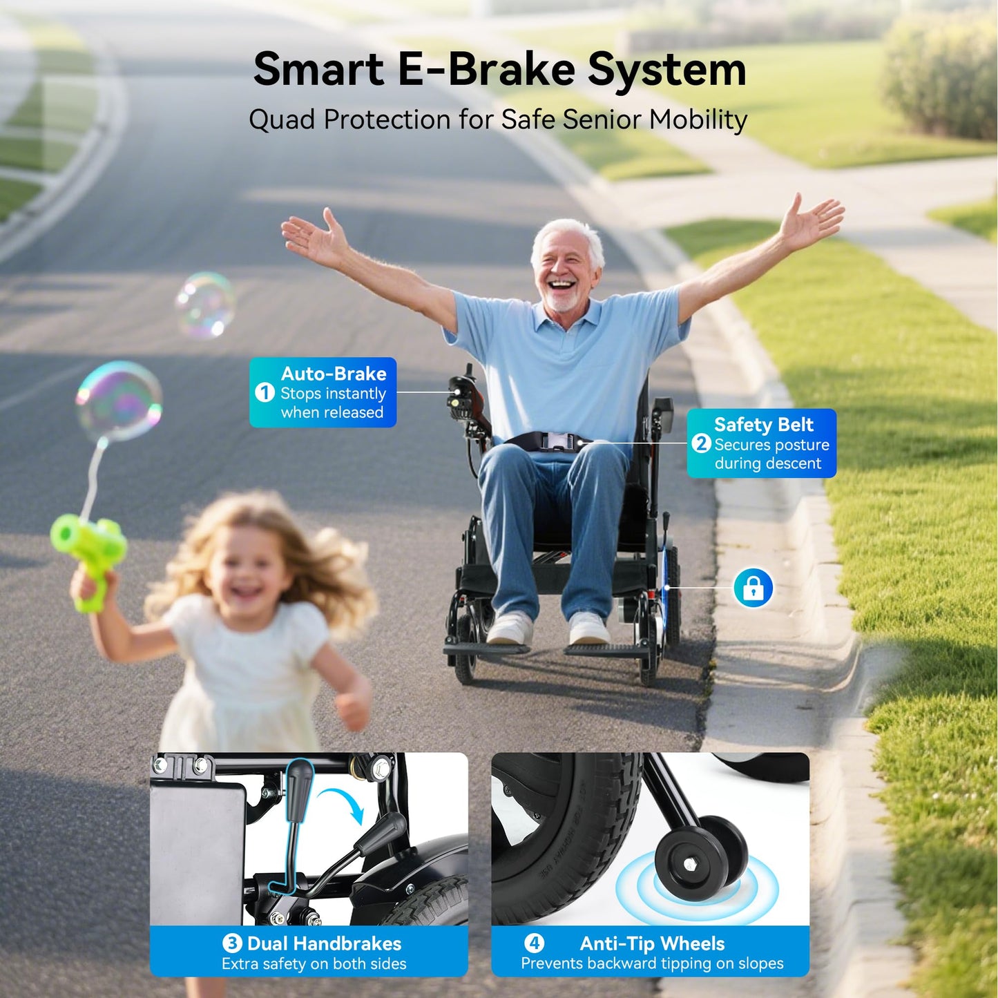 WalkFeel 19” Wide Seat Lightweight Electric Wheelchairs for Adults/Seniors/Handicap/Elderly - 330LB Capacity Foldable Power Wheelchair, All-Terrain Motorized Chair for Indoor/Outdoor/Travel, Gray