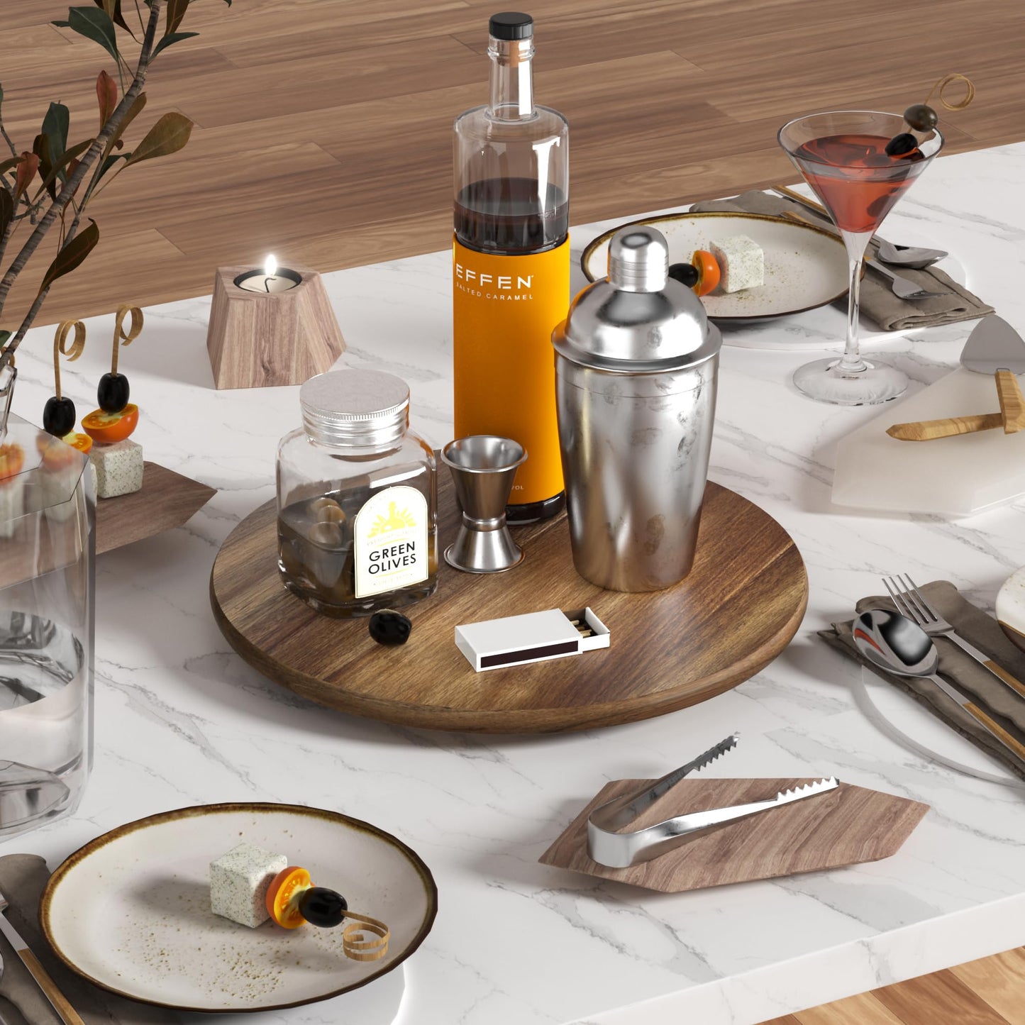 Greatseas Lazy Susan for Table Top Bamboo Lazy Susan Turntable for Cabinet Kitchen Countertop Organizer for Condiment Bathroom Counter Organizer Decor Sink Tray Acacia Wood 13.2 Inch