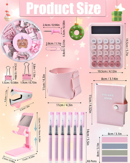 LXEVIHK 21Pcs Pink Desk Organizers and Accessories With Mesh Desk Organizer and 360°Rotating Pen Holder and a Lot of Office Pink Office Supplies Beautifully Presented in a Gift Box
