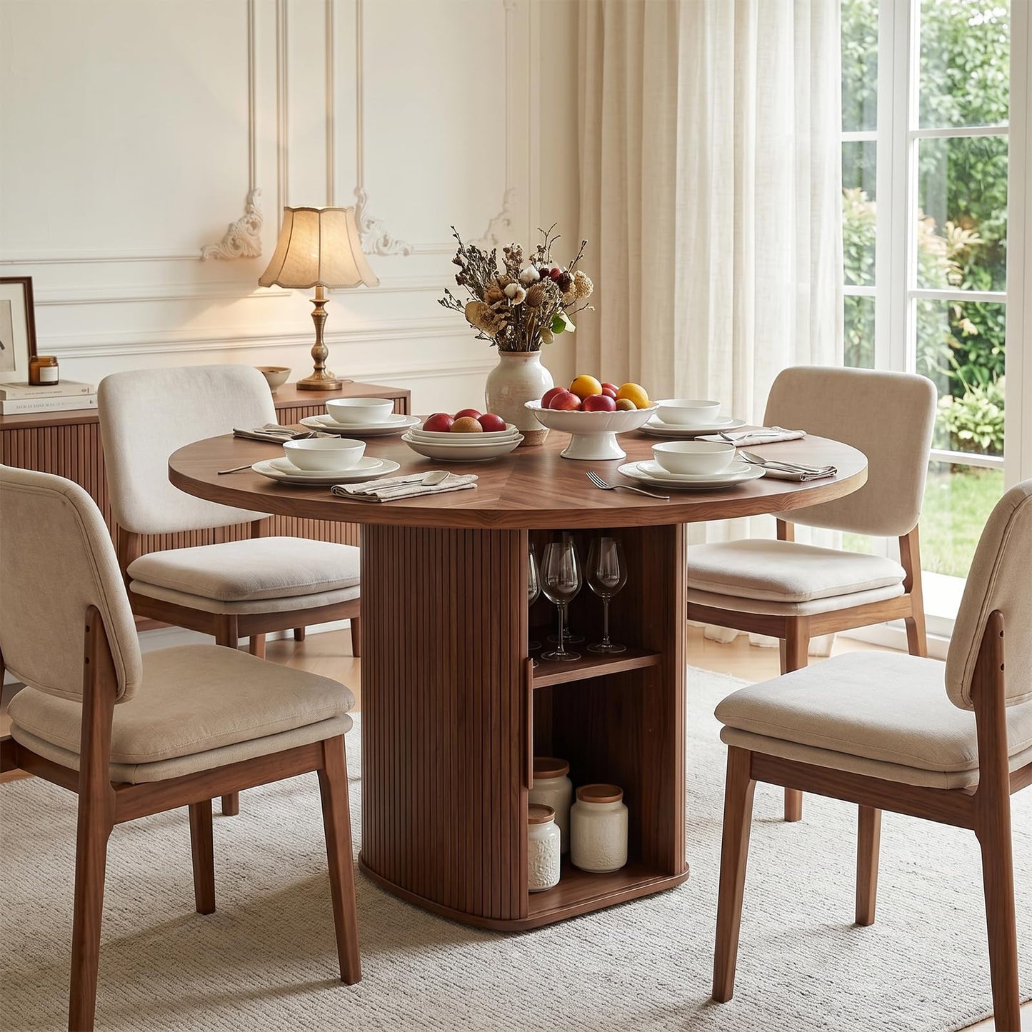 EVLIQIUL Fluted Round Dining Table for 4-6 Person