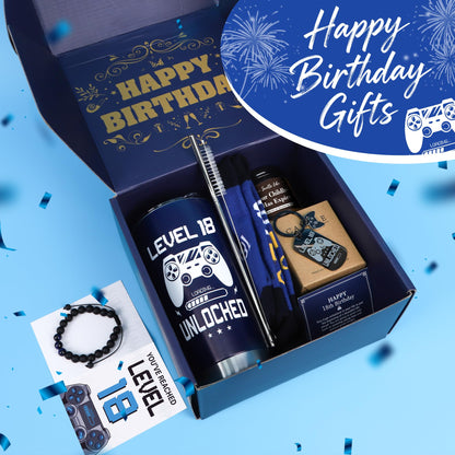 Keluna 18th Birthday Gifts for Boys - 18 Year Old Boy Birthday Gifts Idea with 20 Oz Tumbler, Bracelet, Socks, Keychain, Greeting Card for Son, Nephew, Grandson, Brother, Boyfriend Christmas Holiday