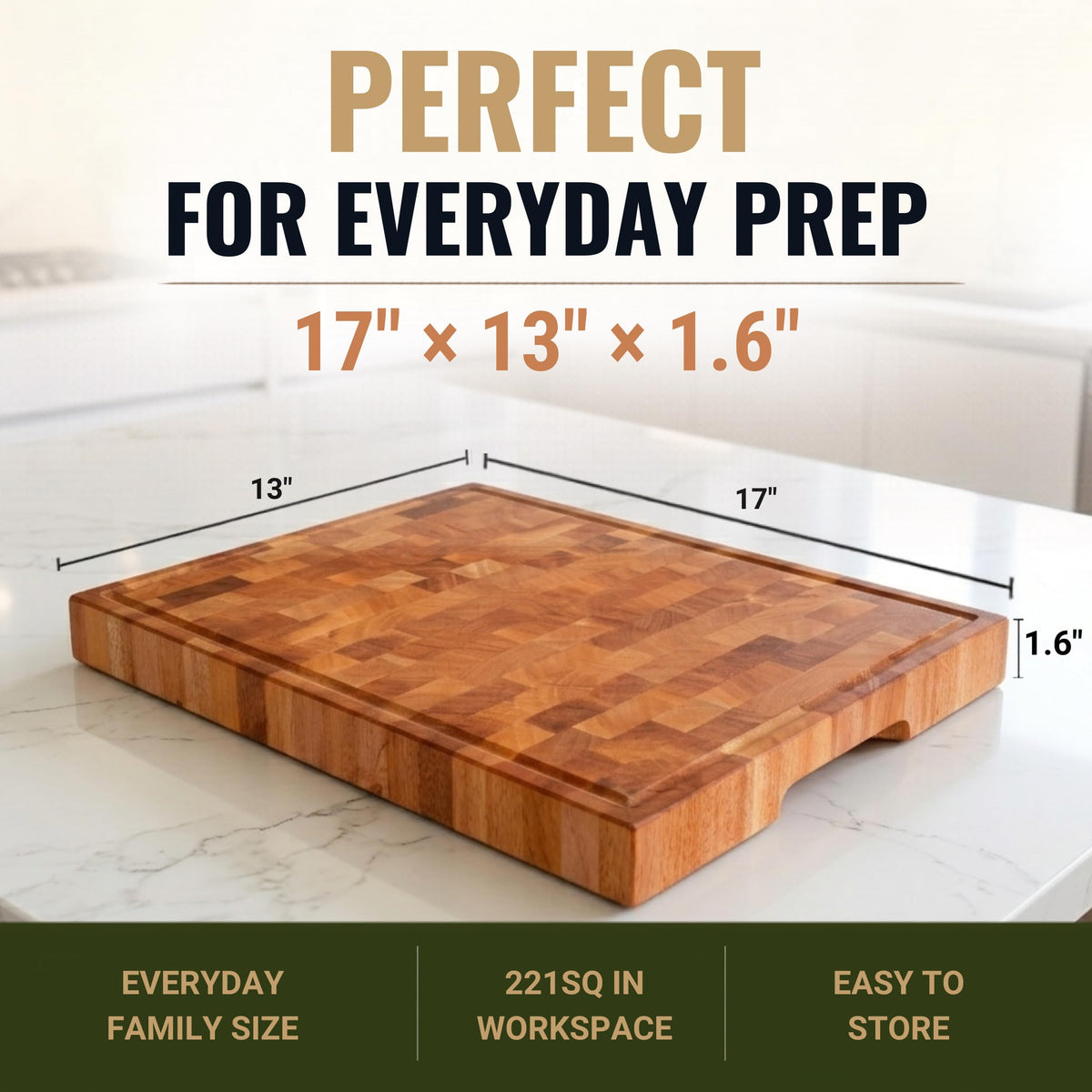 SHUMARU End-Grain Mahogany Cutting Board, 17×13×1.6" Thick Butcher Block with Juice Groove, Knife-Friendly Wood Chopping Block, Non-Slip Rubber Feet, Hand Grips, Heavy-Duty Prep & Serving Board