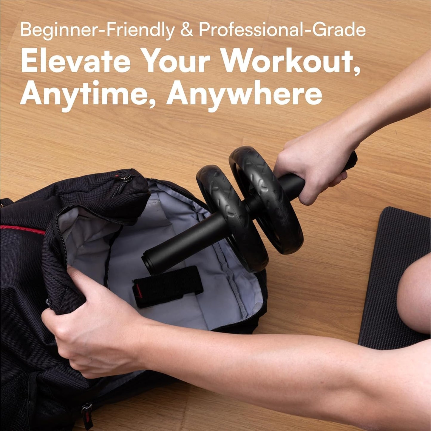 H&S Ab Roller Wheel For Abs Workout - Abdominal Core Exercise Equipment With Extra Thick Knee Pad Mat - w/Dual Glide Wheels - Abs Roller Wheel Home Workout - Abs Exercise Equipment