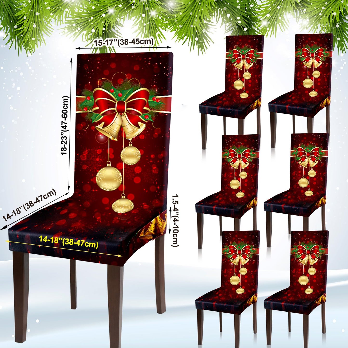 Moukeren 6 Pcs Red Christmas Chair Covers Set Stretch Removable Washable Christmas Dining Chair Seat Covers for Home Hotel Dining Room Kitchen Banquet Wedding Xmas Party Decor