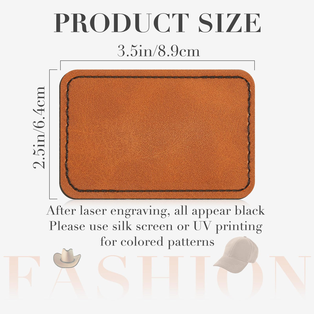 Dunzy 60 Pcs Leather Hat Patches Blank Leatherette Hat Patch with Adhesive Rectangle Laserable Leatherette Patch for Hats Custom Fabric Sew Laser Engraving DIY(Khaki,3.5 x 2.5 Inch)
