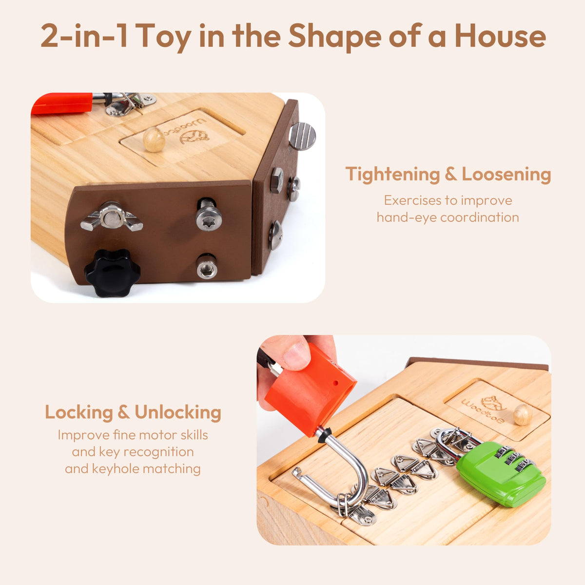Woodtoe Montessori Screwdriver Board with Lock and Key Toy, Wooden Montessori Toys for Kids 3 4 5 Year Old, Toddler Fine Motor Skills STEM Toy, Preschool Sensory Learning Birthday Gifts for Boys Girls