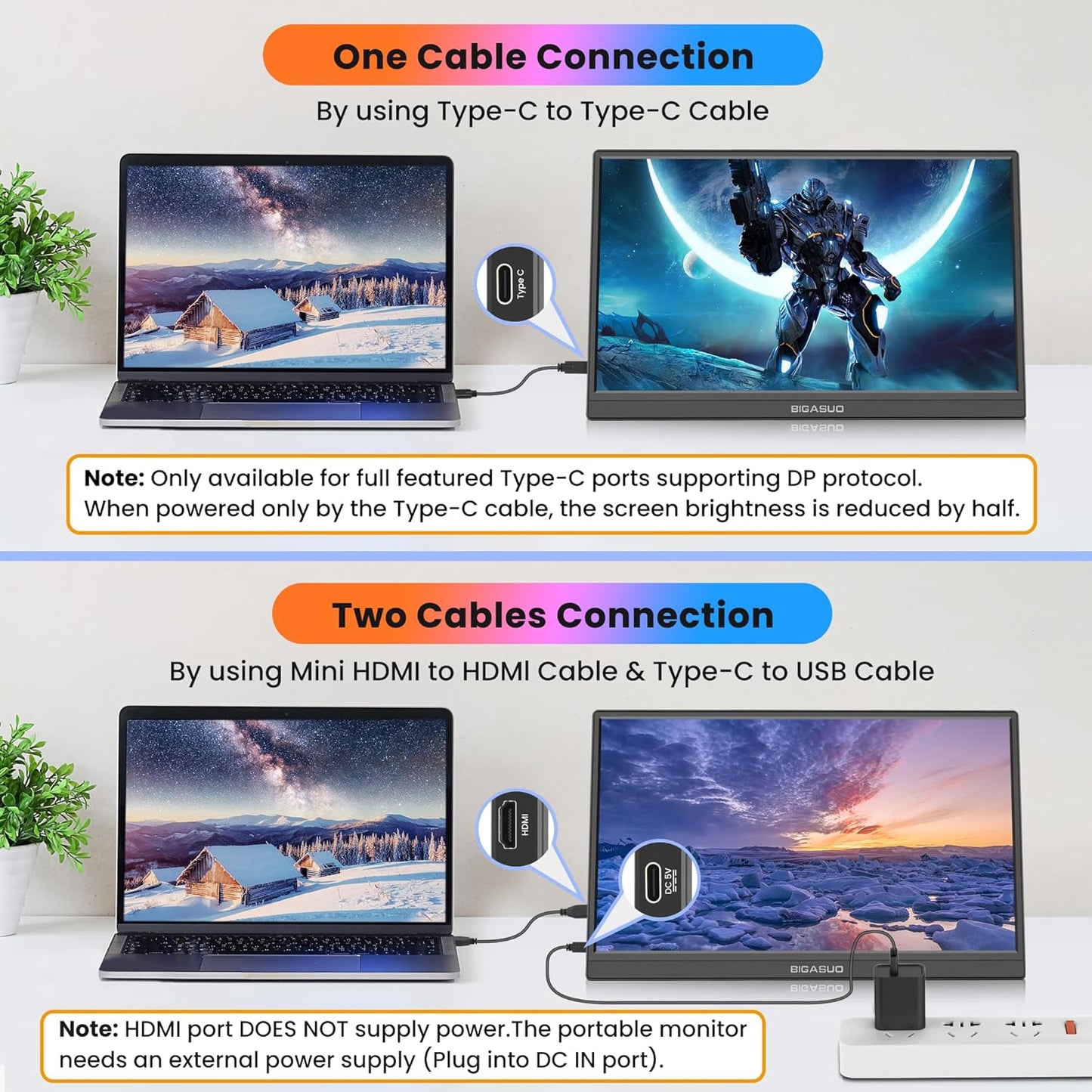 BIGASUO Portable Monitor for Laptop, 15.6'' FHD 1080P USB-C HDMI Travel Monitor, HDR IPS Ultra-Slim Portable Screen with Kickstand & Speakers, Extra Screen for Laptop PC MAC Phone PS4/5 Xbox Switch