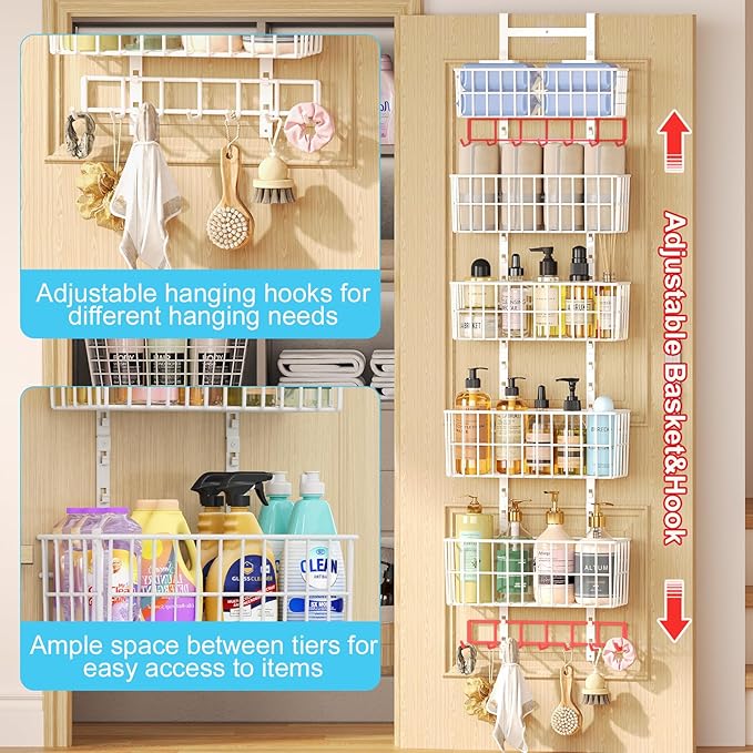 Adjustable Over The Door Organizer, Metal Hanging Door Organizer