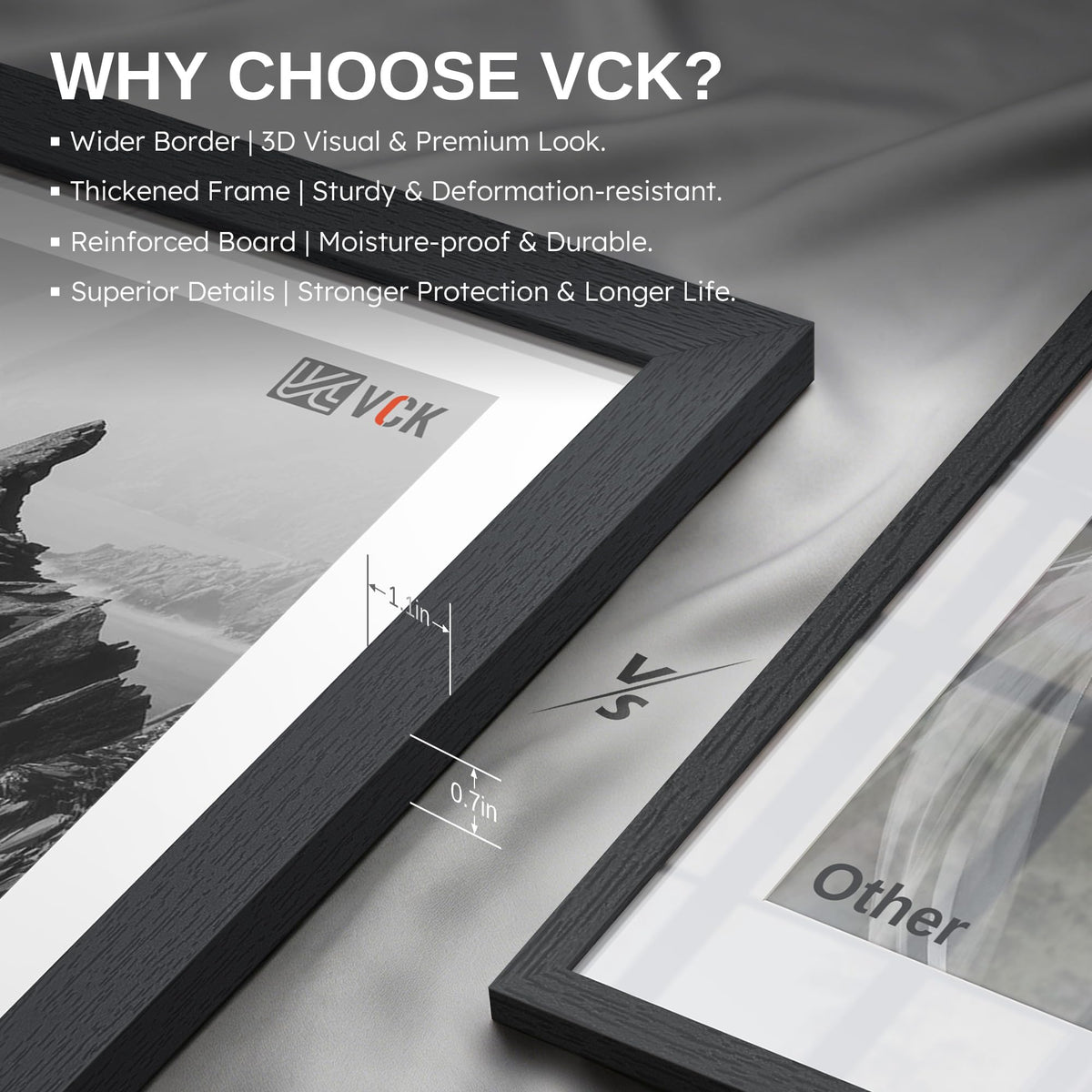 VCK 8x10 Picture Frame Set of 4, Black Wooden Photo Frames with Plexiglass, Vertical Horizontal Wall & Tabletop Display for Home Office Gallery Wall Art Decor