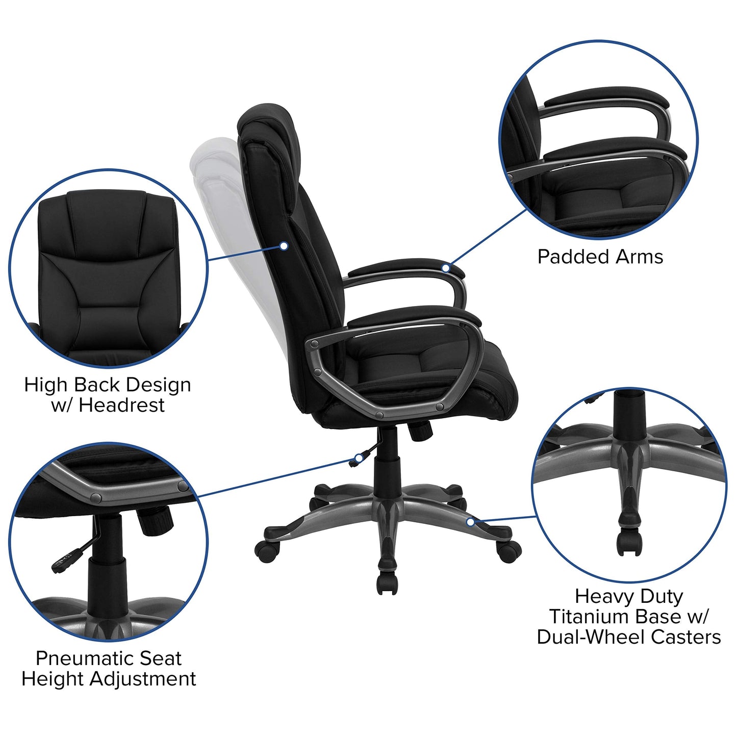 Flash Furniture High Back Black LeatherSoft Executive Swivel Office Chair with Arms 49.25 x 26.25 x 25